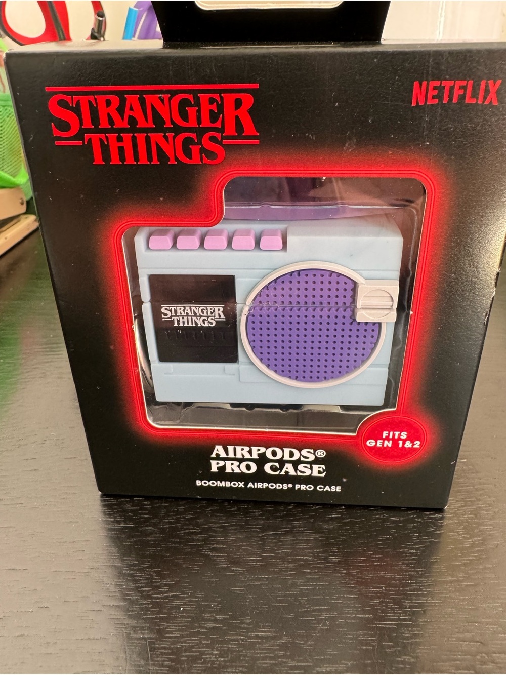 Netflix Stranger Things Blue and Purple Boombox AirPods Pro Case